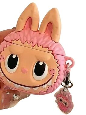 Pink Cute Bunny Monster AirPods Case with Keychain